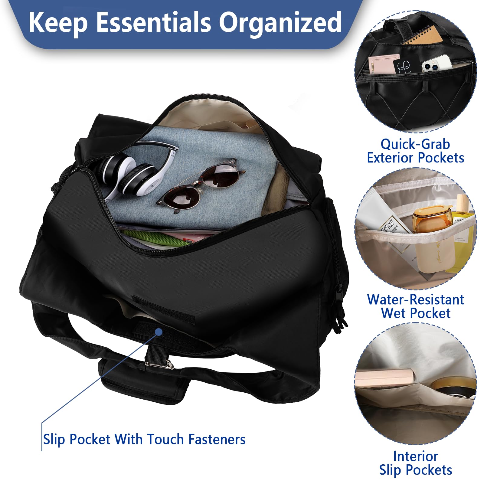 Bolsa Gimnasio Grande, Bolsa Deporte Fitness Mujer y Hombre, Bolsa Grande para Esterilla de Yoga, Bolso de Gimnasio para Viaje, Natación con Zapatero Independiente y Bolsillo Impermeable — view 6