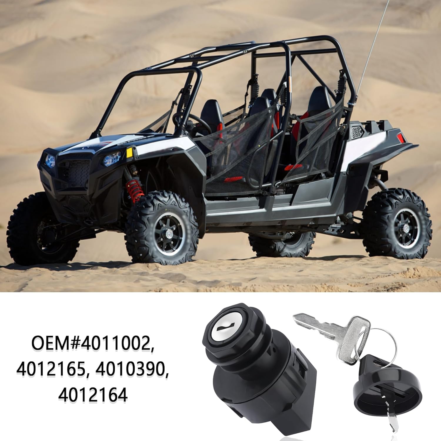 Ignition Switch with Key,6 Pins Automotive Replacement Ignition Lock Cylinders OEM#4011002, 4012165,Ignition Switch Lock Cylinder Compatible with Polaris RZR Ranger Sportsman