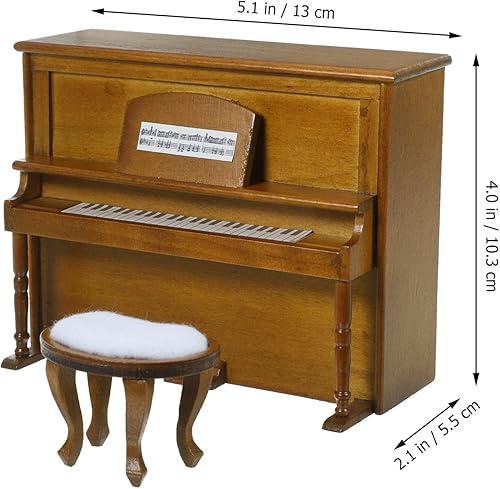 Miniatura 8 de GANAZONO 1 juego de piano de casa de muñecas 112 en miniatura de simulación de madera vertical con taburete para fotos de casa de muñecas,