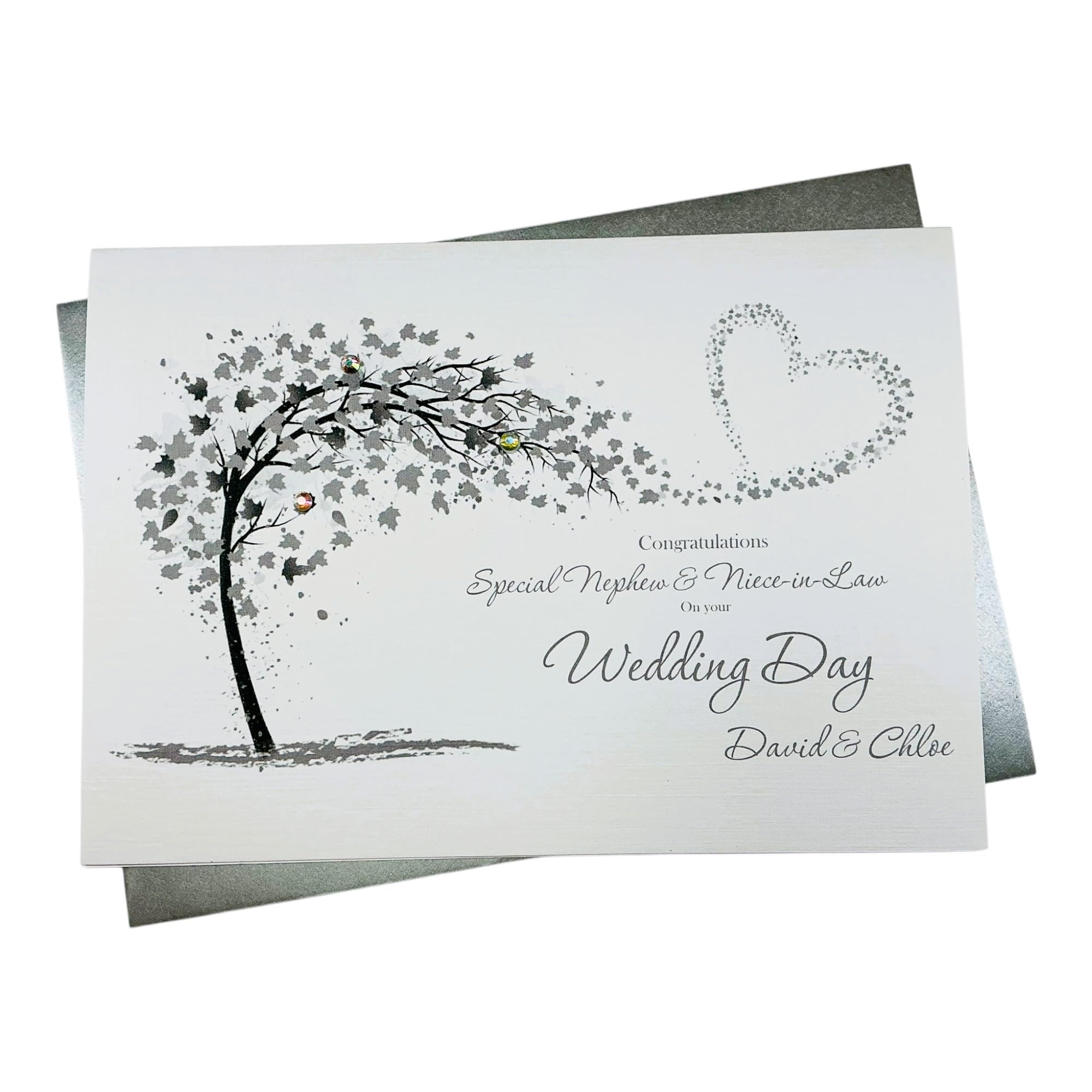 Nephew & Niece-in-Law Wedding Day Card - Personalised Greeting Card, Congratulations Gift - A5 Card - 18 Colours to Choose - LUXURY BOW (Sweeping Heart - Nephew & NIL)