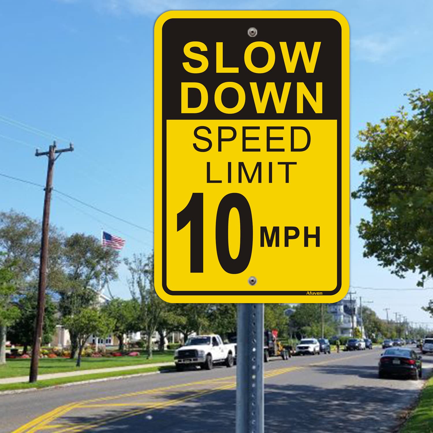 Slow Down 5 MPH Speed Limit Sign 2-Pack - 12x18 Inch Heavy Duty Aluminum Reflective Signs