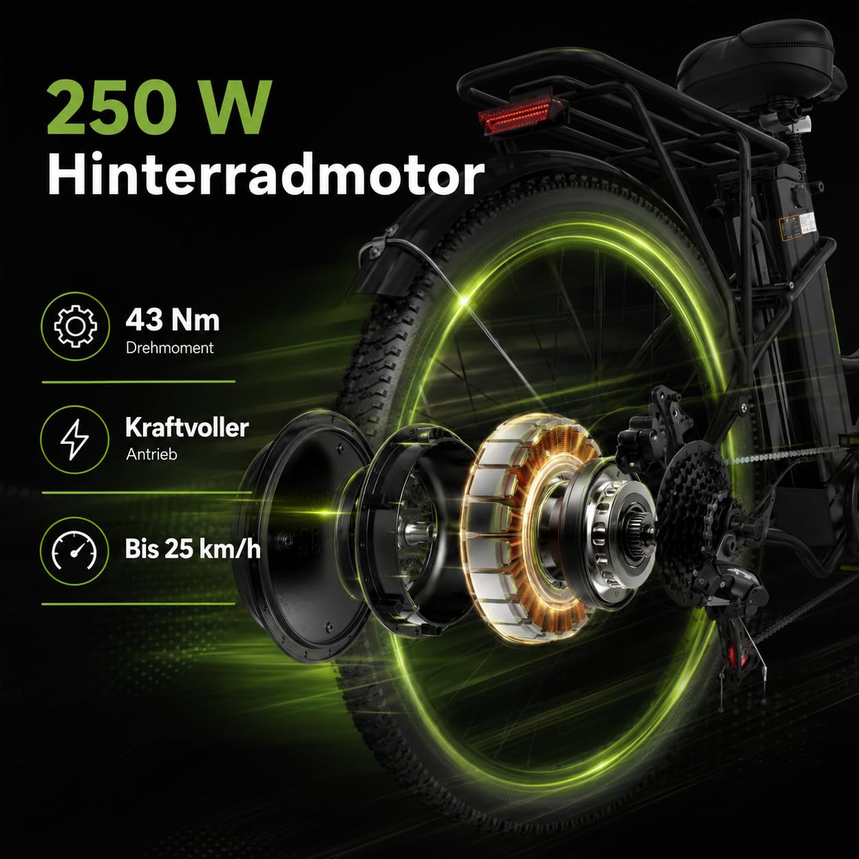 E-Bike 250W Motor 48V20 Akku 7-Gang mit Federdämpfung Scheibenbremsen | 25 km/h Höchstgeschwindigkeit, 100-120 km Reichweite, Scheibenbremsen, Herren & Damen, Stadt & Gelände