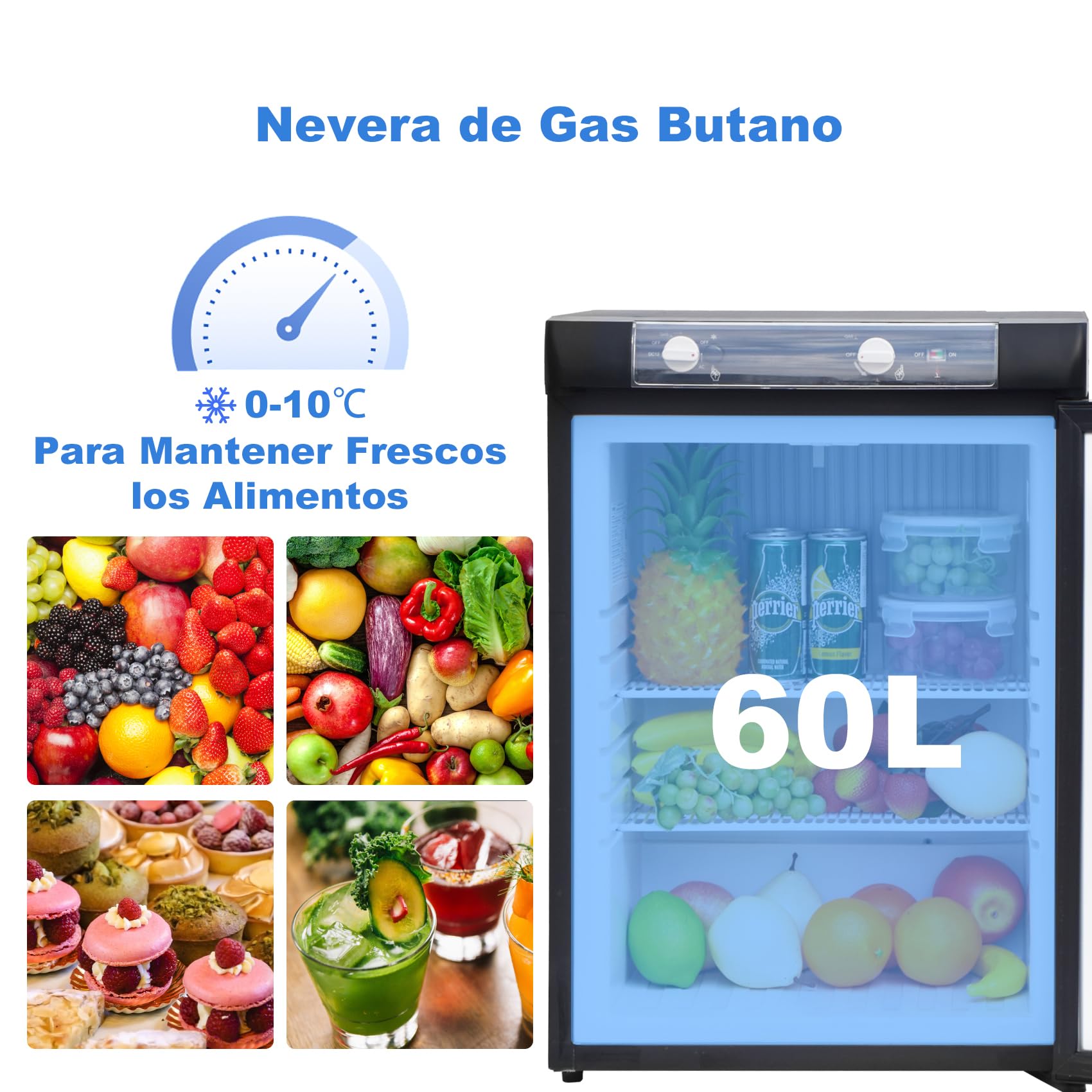 Nevera Trivalente 40L, Nevera de Gas Butano 12V 220V Gas, Nevera a Gas Butano para Camper, Camping, Camion, Furgoneta, Silencioso, Negro