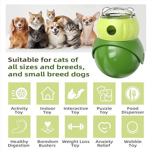 Miniatura 2 de KADTC Juguete dispensador de golosinas para perros y gatos, para perros pequeños o miniatura, tambaleándose y con dispensador de alimentos