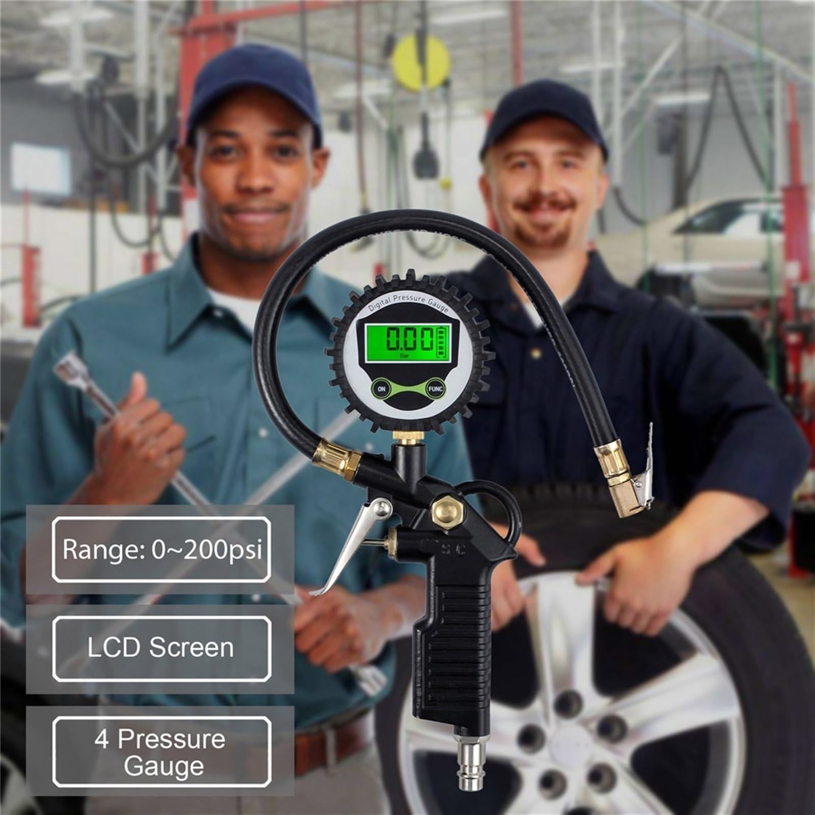 Manometro Presion Neumaticos Inflador de presión de aire for neumáticos de coche, indicador de pantalla, retroiluminación Digital, probador de vehículos, manómetro de control de inflación Medidor Pres