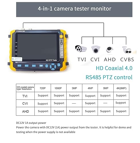 Miniatura 5 de AHD CCTV Monitor Cámara Probador IV8W 5 pulgadas 4-en-1 8MP AHD TVI 8MP CVI CVBS 1080P Coaxial HD Testerr Soporte RS485 PTZ Controlador/UTP Cable