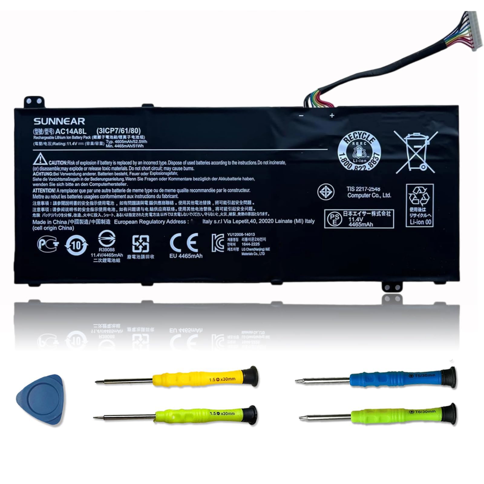 AC14A8L Battery Replacement for ACER Aspire V15 Nitro VN7-571 VN7-571G VN7-591 VN7-591G VN7-572G V17 Nitro VN7-791G Series Laptop 3ICP7/61/80 11.4V 52.5Wh 4605mAh