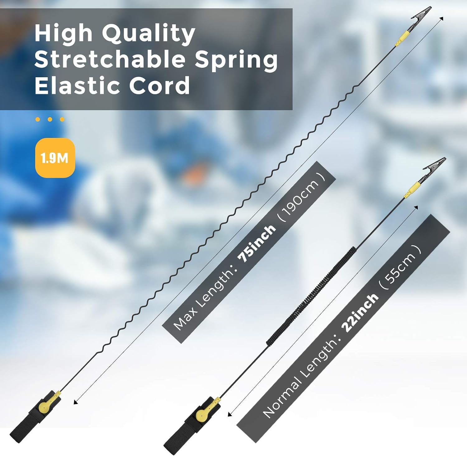 Vastar ESD Anti-Static Wrist Strap Components, Fabric Adjustable Wrist Strap with Grounding Wire, Alligator Clip, Extendable Long Cord, Black