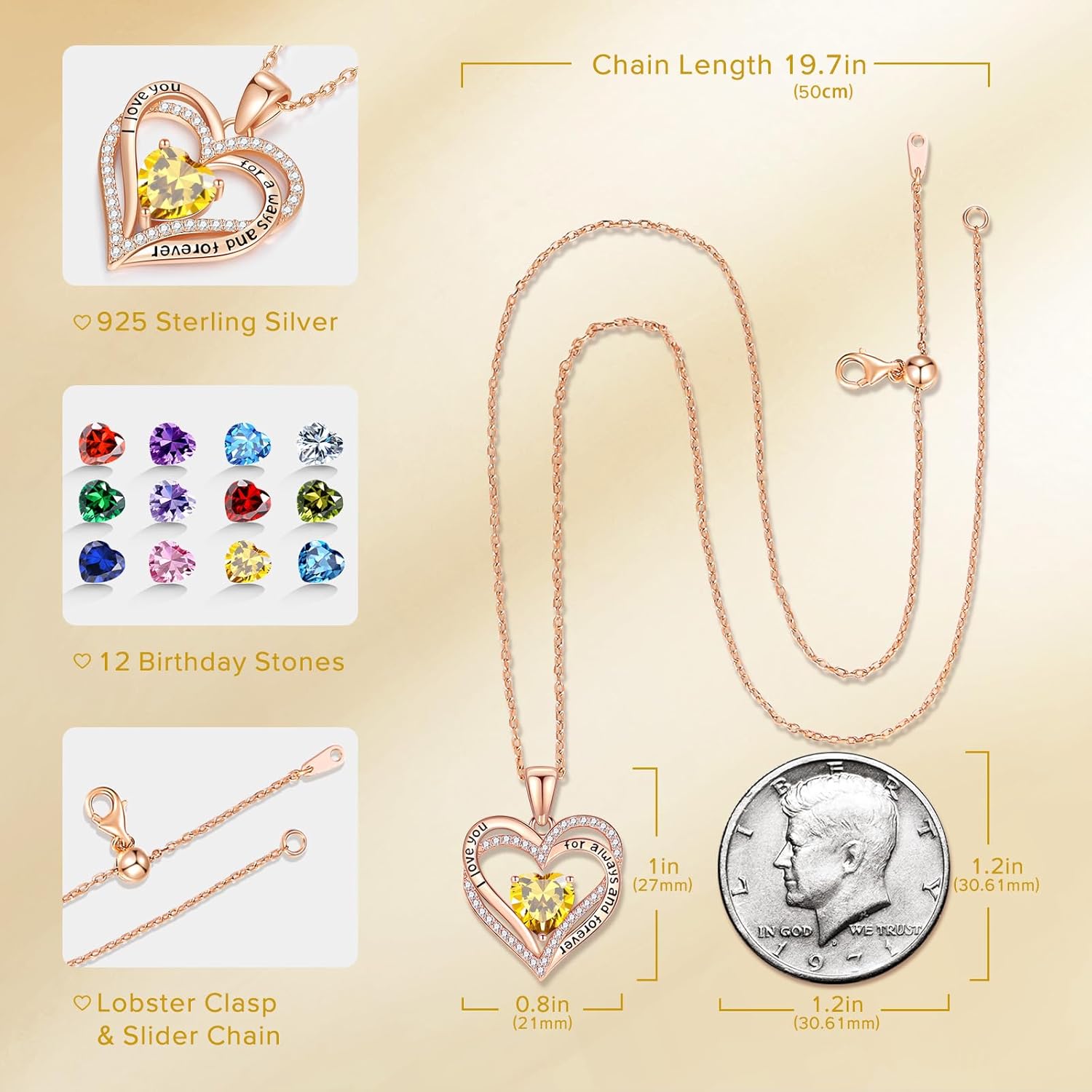 Vakki Birthstone Jewelry for Women Pendant Necklace 925 Sterling Silver Heart Necklace Birthday Gifts for Wife Daughter Girlfriend - Image 5