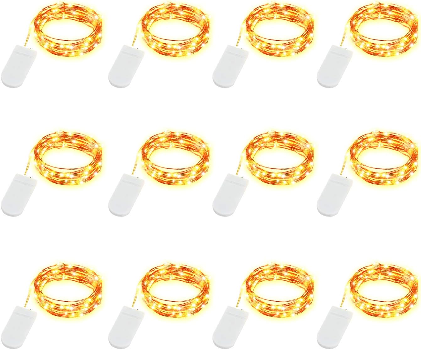 LEDIKON 12 Pack Fairy Lights Battery Operated LED String Lights,Warm White,7.2Ft 20LED Copper Wire String Lights,Waterproof Led Firefly Moon Lights for Wedding Mason Jars Teepee Christmas Decorations