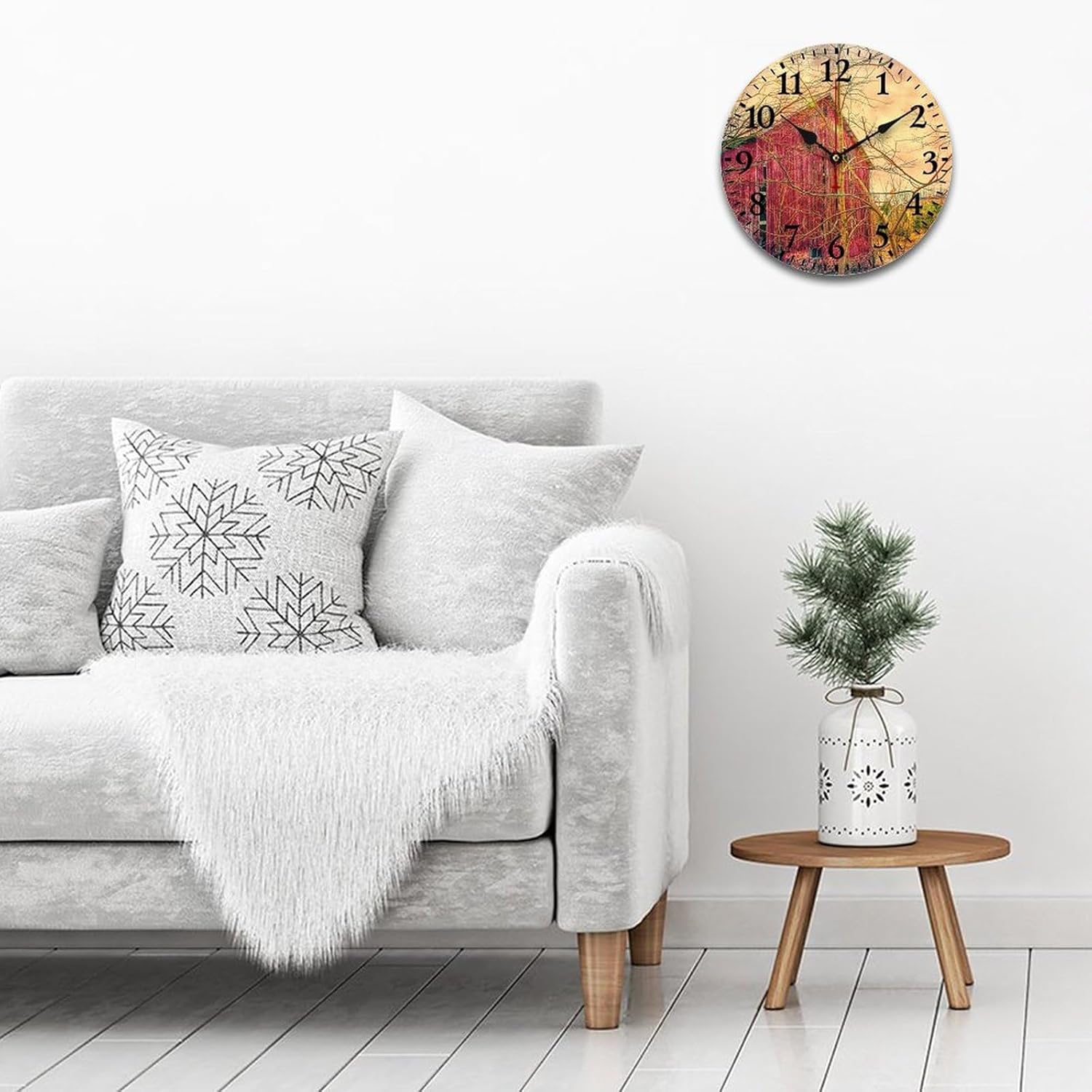 Barn Wall Clocks Farmhouse Red Barn Indoor Clocks Battery Operated Home/Office/Kitchen Decor Arabic Numeral 16 inch Round Housewarming Valentine Wedding Gift for Friends Family