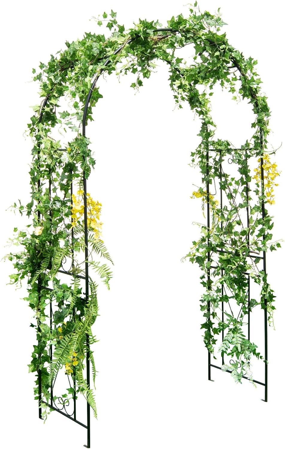 GiantexUK Metal Garden Arch, Heavy Duty Trellis Pergola Arbour with 4 Ground Stakes, Roses Climbing Plants Support Archway for Lawn Patio Wedding Ceremony Decoration (120x56x220cm, Curved Patterns)