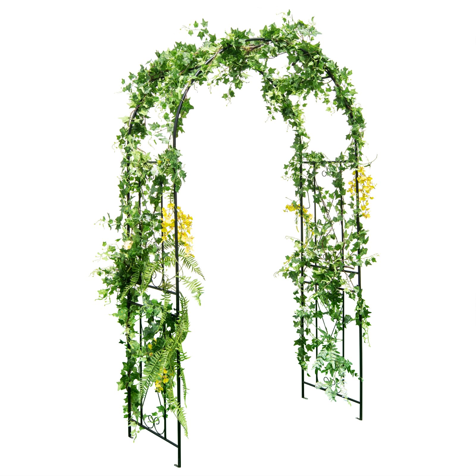 COSTWAY Rosenbogen Metall, Gartenbogen für Kletterpflanzen, Rosengitter mit 4 Bodenpfählen, Torbogen Rankhilfe Rankgitter, Rankbogen für Hinterhof Hochzeit Party, 120 x 56 x 220 cm, Schwarz