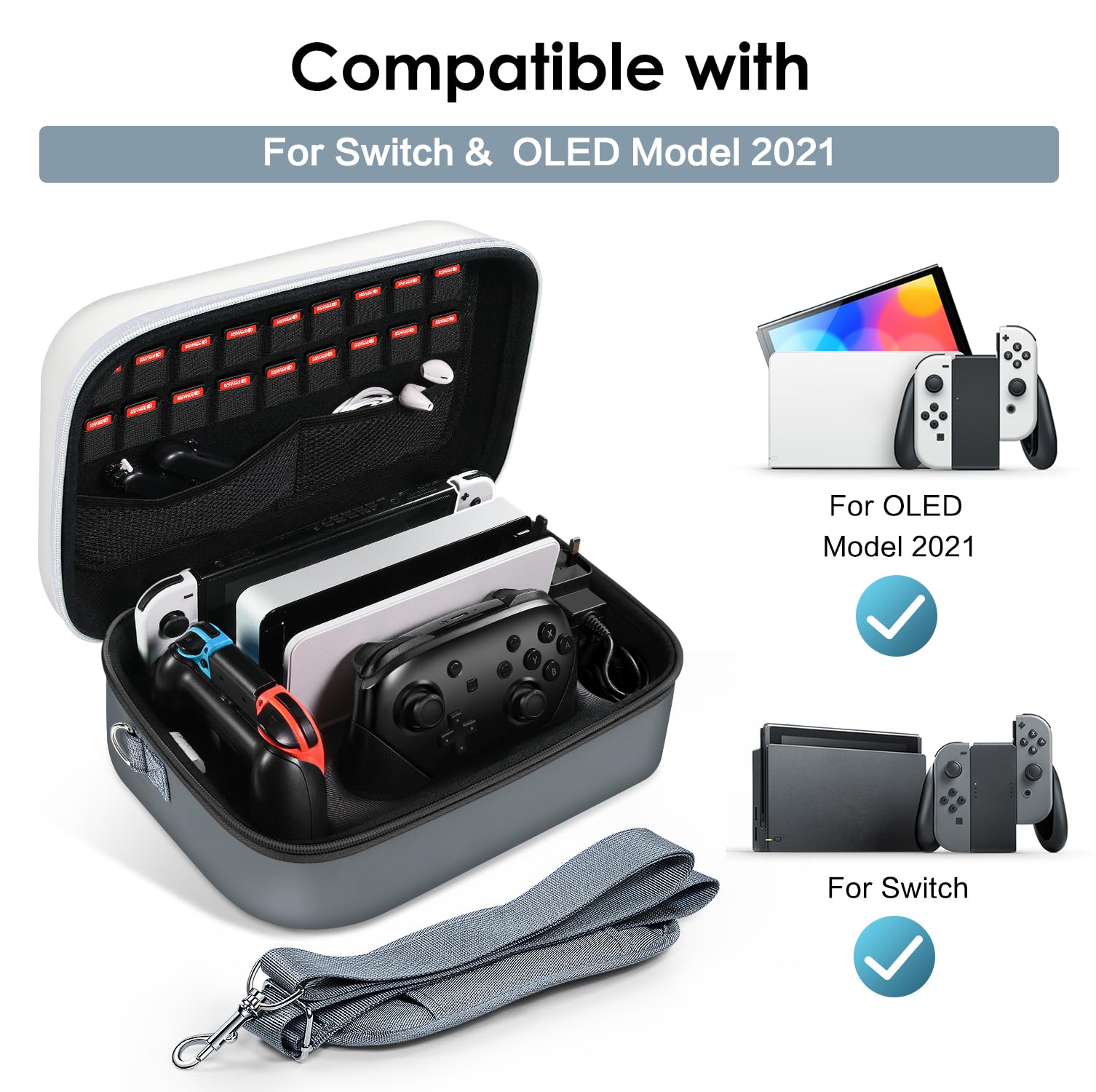 ivoler Funda de almacenamiento para Nintendo Switch/para Switch OLED modelo (2021), bolsa de mensajero rígida protectora portátil de viaje, forro suave, 18 juegos para Switch Console Pro Controller