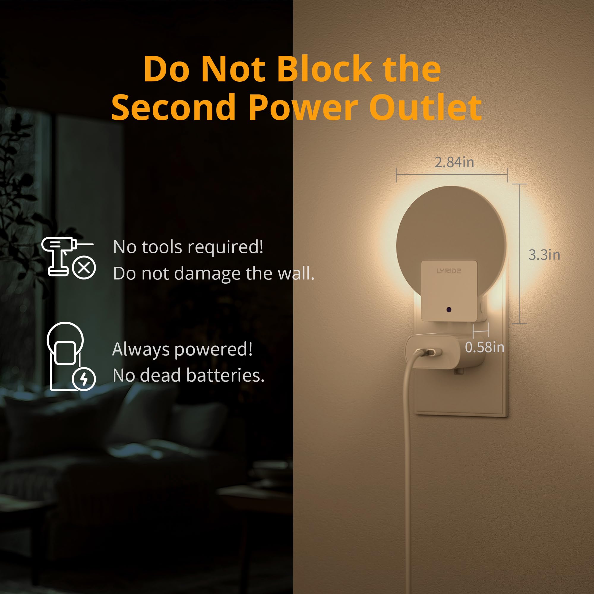 Lyridz Luz nocturna retroiluminada con sensor de anochecer a amanecer, luz nocturna con sensor de luz para recámara
