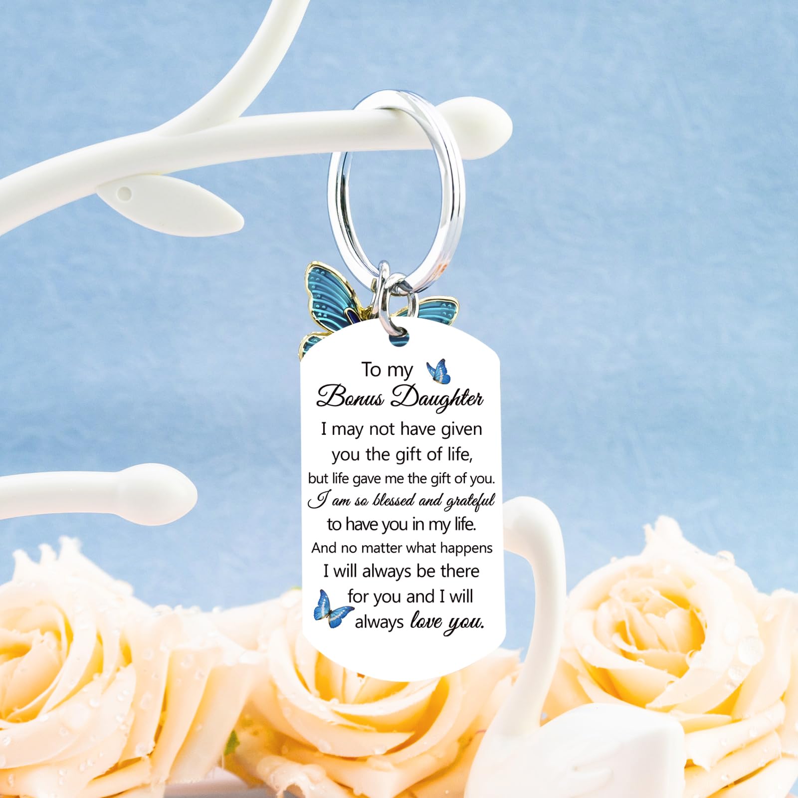 Bonus Daughter Gifts Stepdaughters Gift from Stepmom Daughter in Law Birthday Gifts from Mother in Law To My Bonus Daughters Keychain Daughters Birthday Graduation Christmas Stocking Stuffers