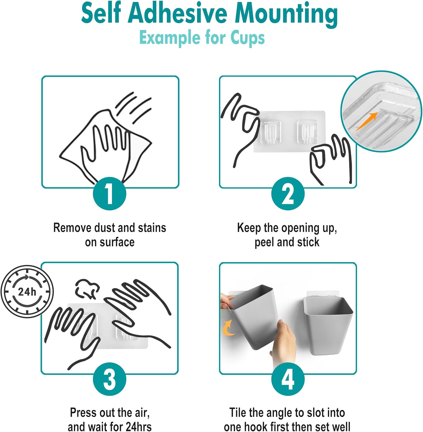 Wall Caddy Pen Holders, 6 Pack Large Pencil Cups Organizer for Marker / Remote / Crayon / White Board Accessories, with Adhesive Stickers, Office Home Craft Class Kids Room Art Organization (Black) - Image 4