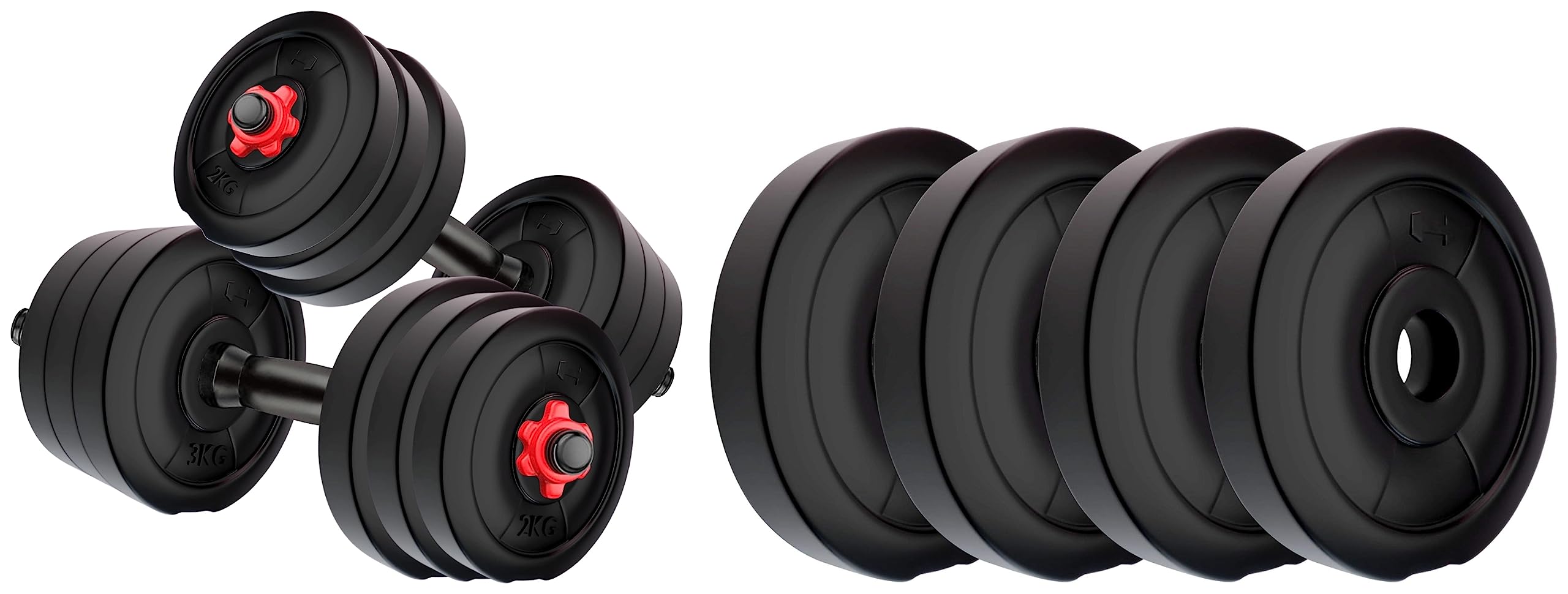 Kore DM-10KG-COMBO16 Home gym & Fitness Kit, 2.5 kg x 4 (PVC, Adjustable, Black) & Kore RW PVC Plate-10KG (2.5 KG X 4) Weight Plate, Black