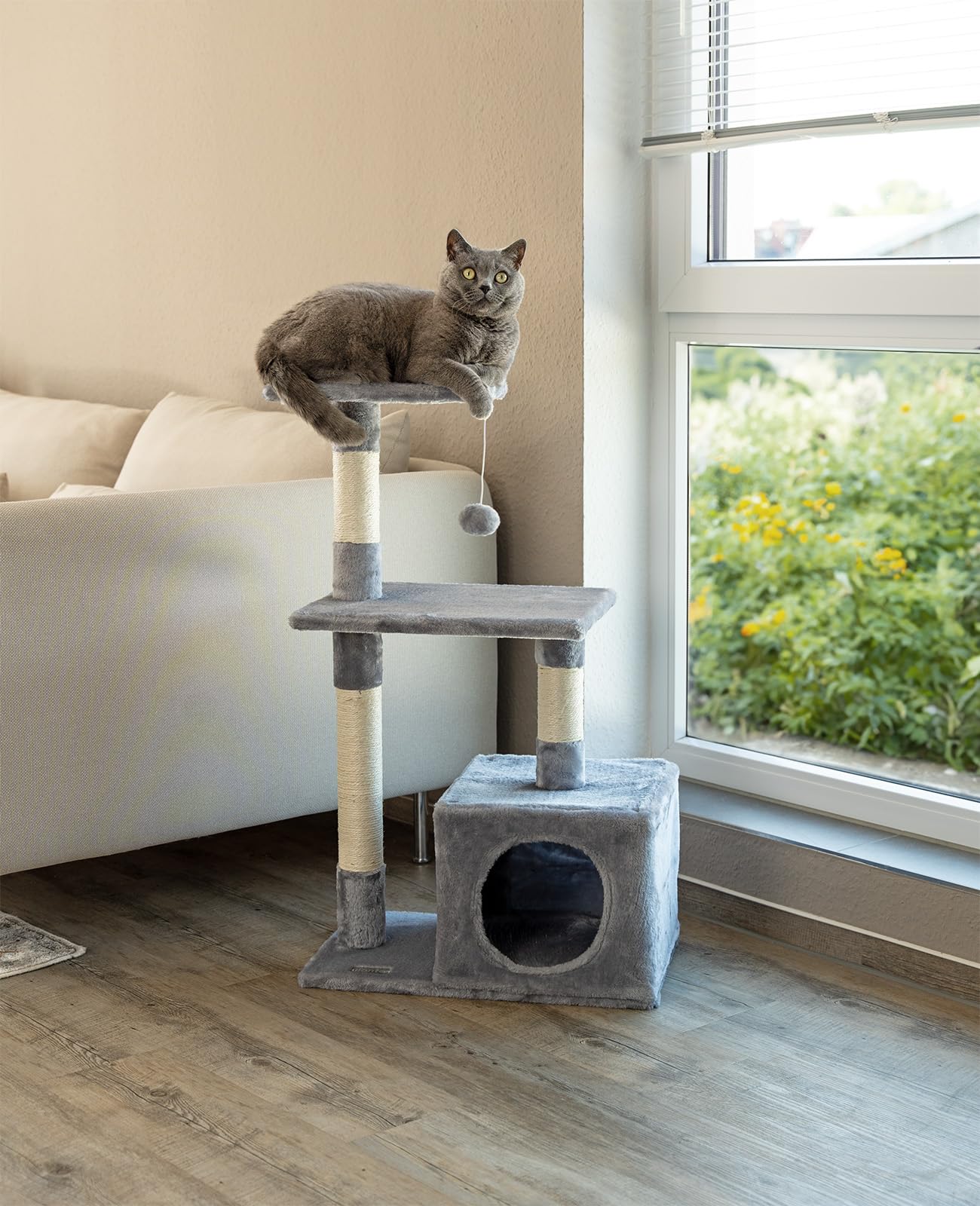lionto Tiragraffi per Gatto Albero Tiragraffi Gatto Gioco Giocattolo Gatti Altezza 85 cm, Grigio Chiaro