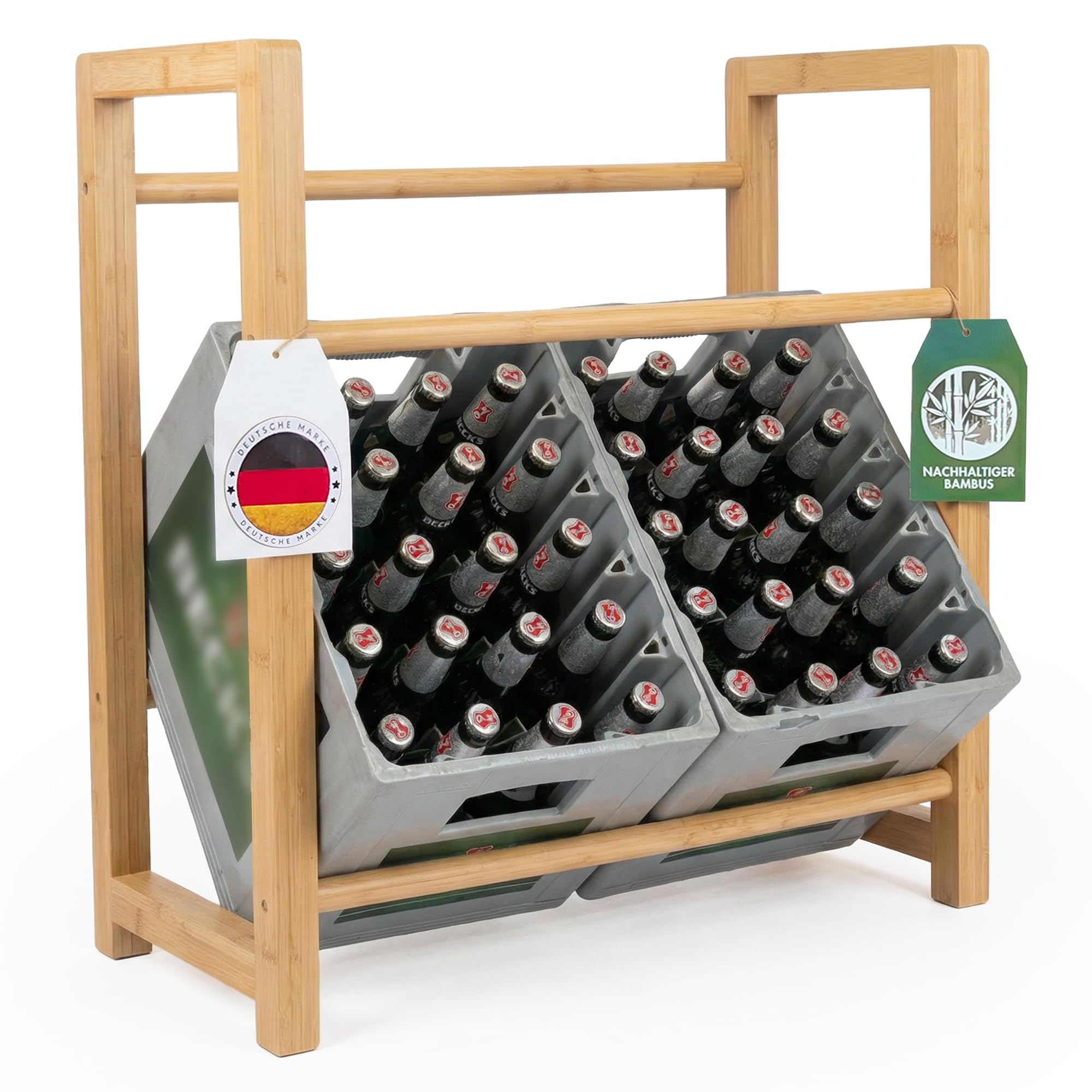 Getränkekistenregal 2 Kisten - Natürliche Holz-Optik & Stabilität | Warme Wohnoptik statt kaltem Metall – Robust, bodenschonend und platzsparend für ein aufgeräumtes Zuhause