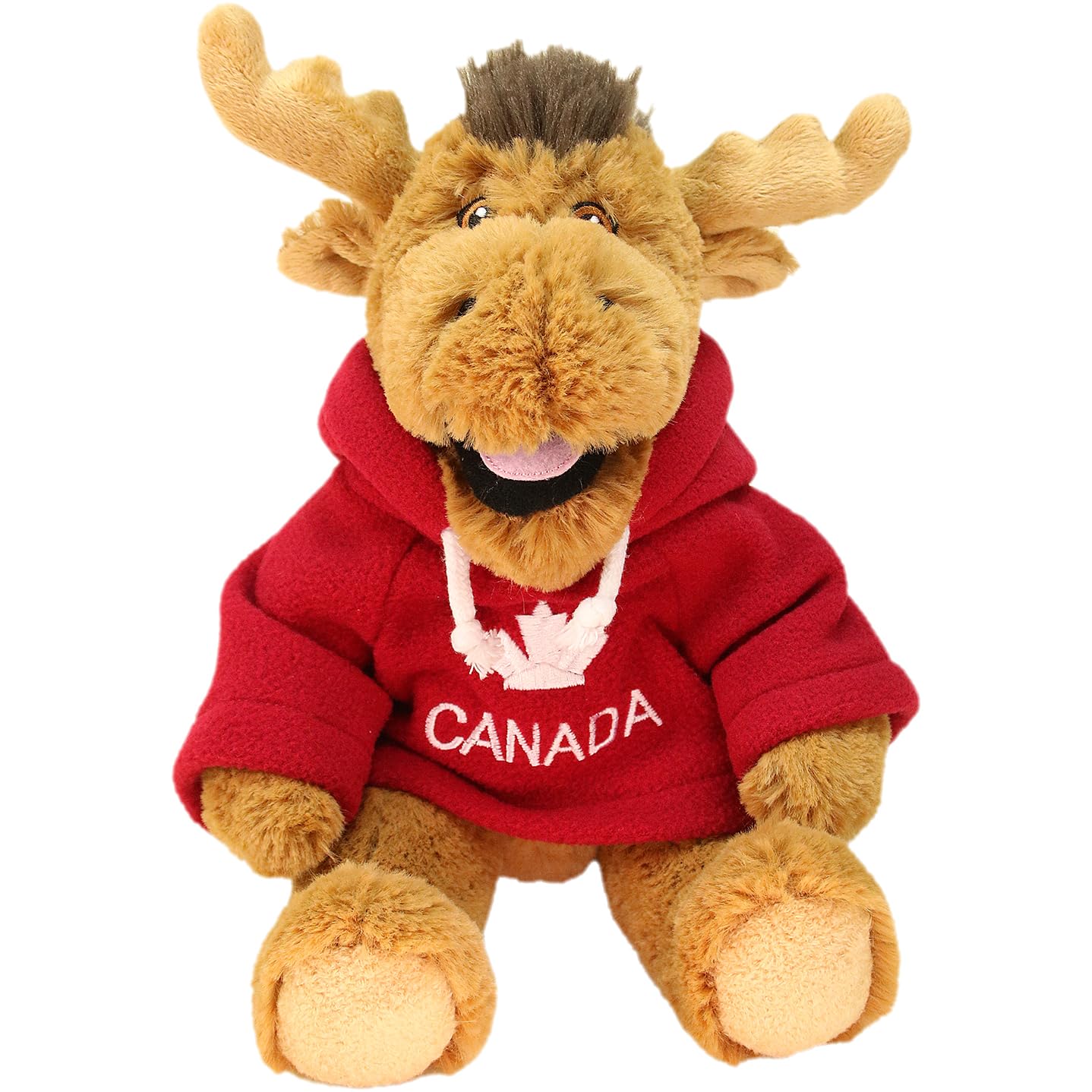 The Stuffed Animal House 10 Inch Moose Plush with Canada Hoodie and Maple Leaf Embroidery (Happy Moose Solid Red)