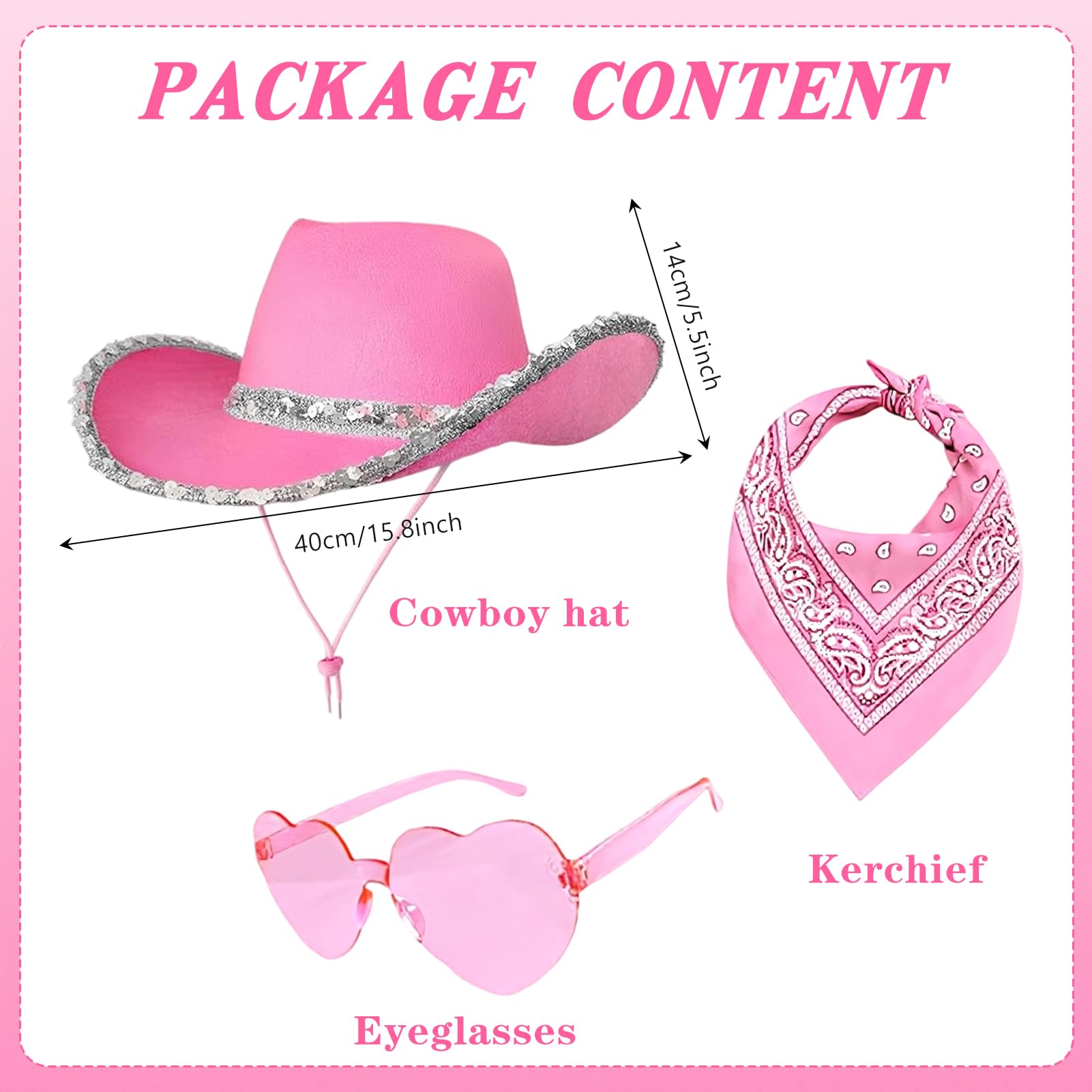 Meriviva Cowboy Hat Women, 3Pcs Western Cowgirl Hat Set including Bandanna Glasses - Image 3