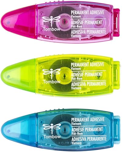 Tombow 62140 Power Mini cinta de pegamento paquete de 3 Aplicadores compactos fáciles de usar para una unión fuerte y permanente