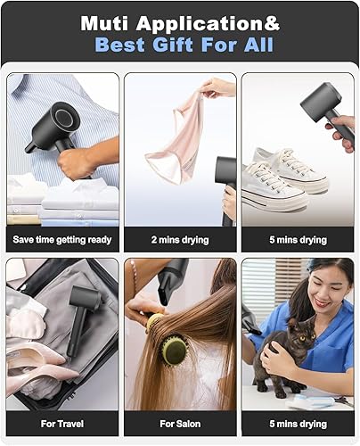 Miniatura 6 de 7MAGIC Secador de pelo, motor sin escobillas de 11,0000 RPM para secado rápido, secadora de alta velocidad de 1400 W con anillo de luz LED tricolor,