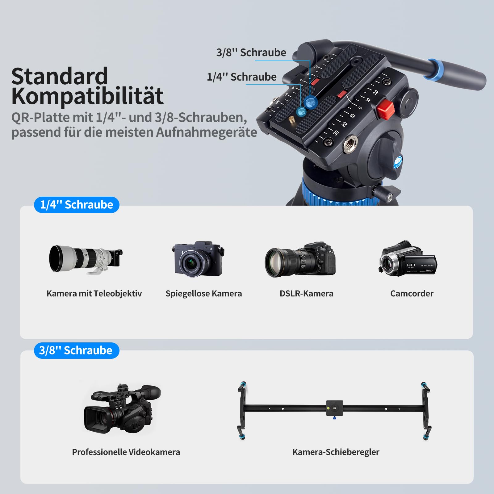 SIRUI AM-25S Profi Videostativ mit Fluidkopf, 190cm Aluminium Dreibein-Stativ für Kameras DSLR, 10KG Belastung
