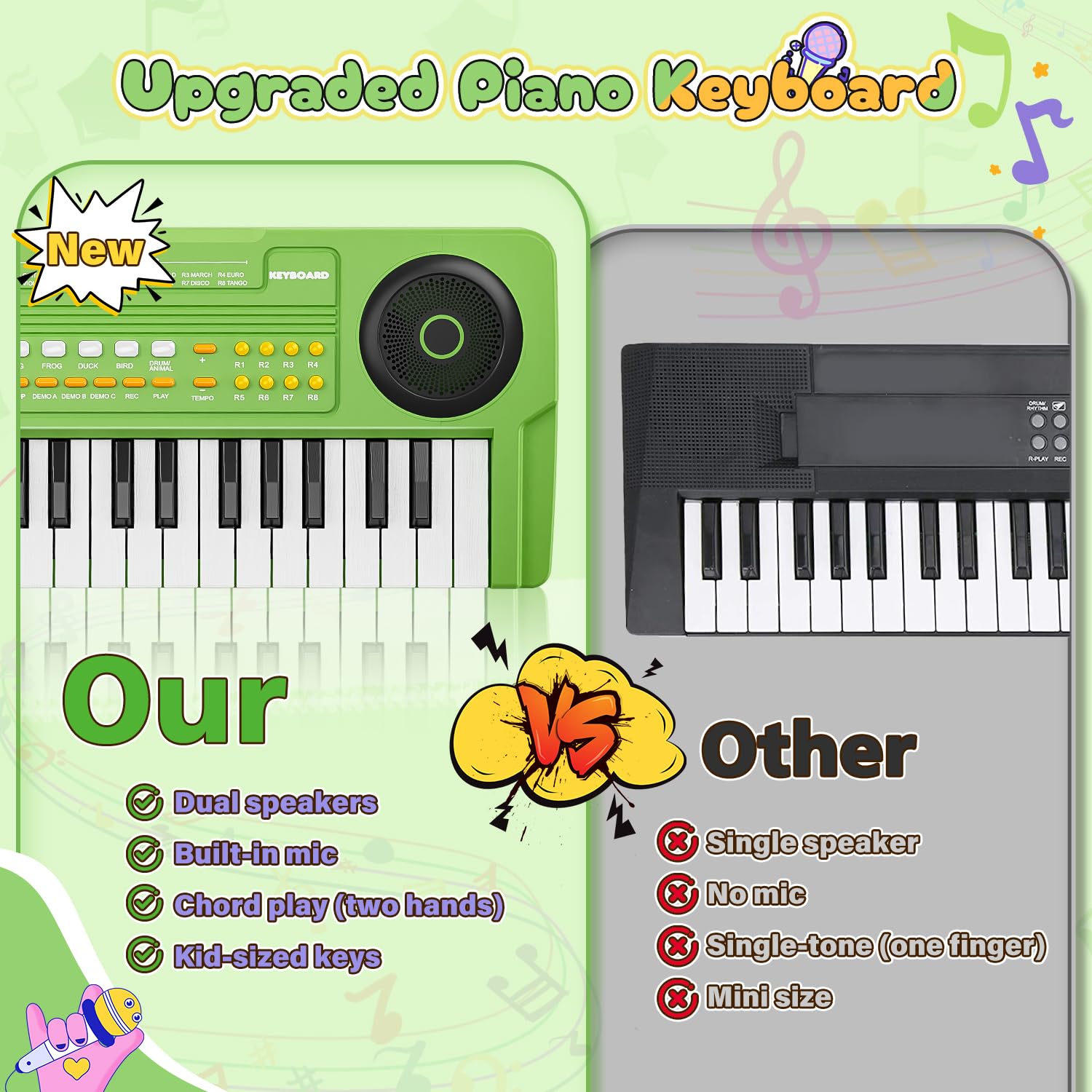Costway clavier de piano à 37 touches pour enfant, jouet piano, piano electroniq