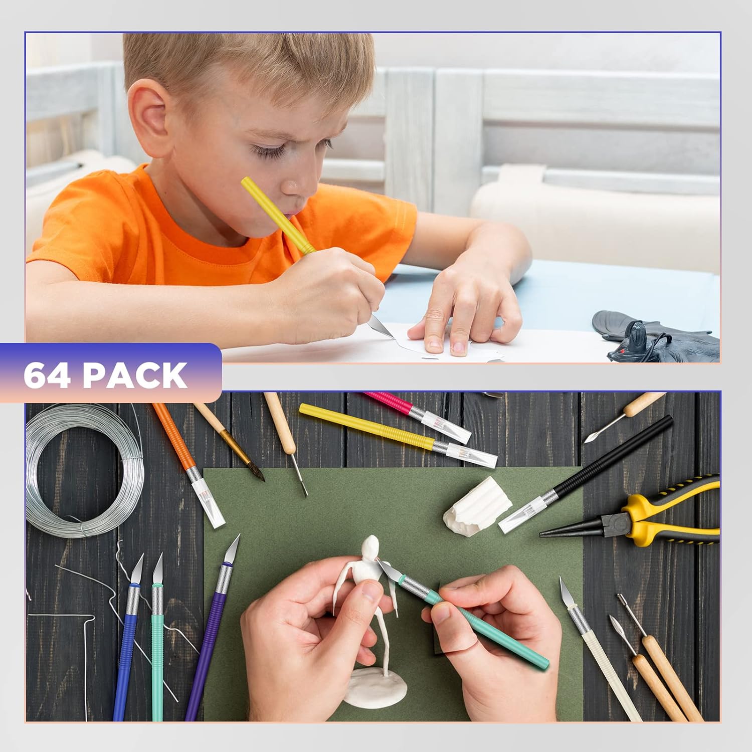 Macarrie 64 Pcs Exacto Knife Craft Knife Set Steel Hobby Knife Precision Knife Precision Cutter for DIY Carving Scrapbooking, Art Cutting Carving, Phone Repair Stencil, Multicolor, 5.71 Inch