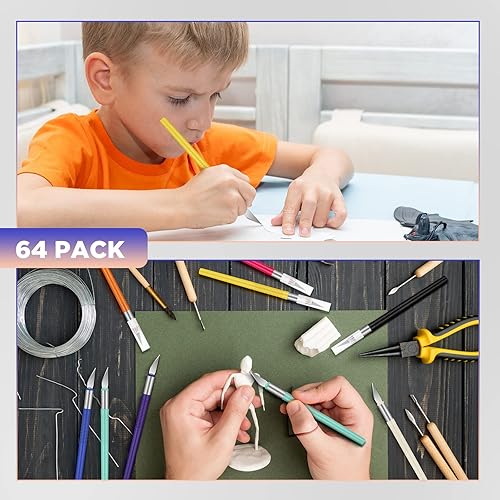 Miniatura 4 de Macarrie Exacto - Juego de 64 cuchillos de acero para manualidades, cuchillos de precisión para tallar álbumes de recortes, tallado de arte,