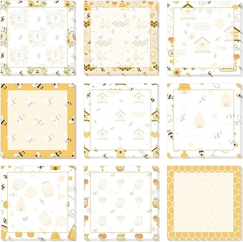 9 notas adhesivas de abeja, notas adhesivas de abeja, blocs de notas autoadhesivas para escuela, oficina, hogar, suministros para estudiantes,