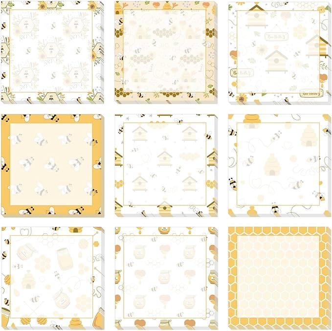 Amazon.com : 9 Pieces Bee Sticky Notes Bee Note Pads Adhesive Bee Memo ...