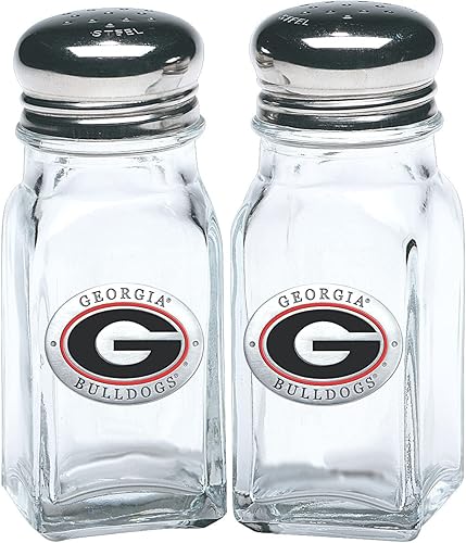 University of Georgia Bulldogs - Juego de 2 botellas de salero y pimentero  Vidrio de peltre elaborado por expertos