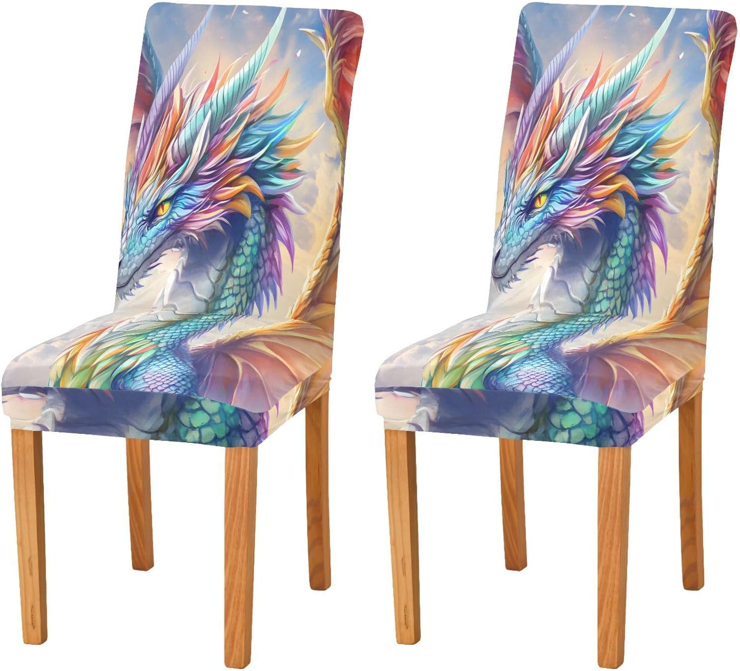 ALAZA Chair Covers for Dining Room, Rainbow Color Dragon Stretch Chair Cover Sets Chair Protector Removable Washable for Ktichen Restaurant Hotel