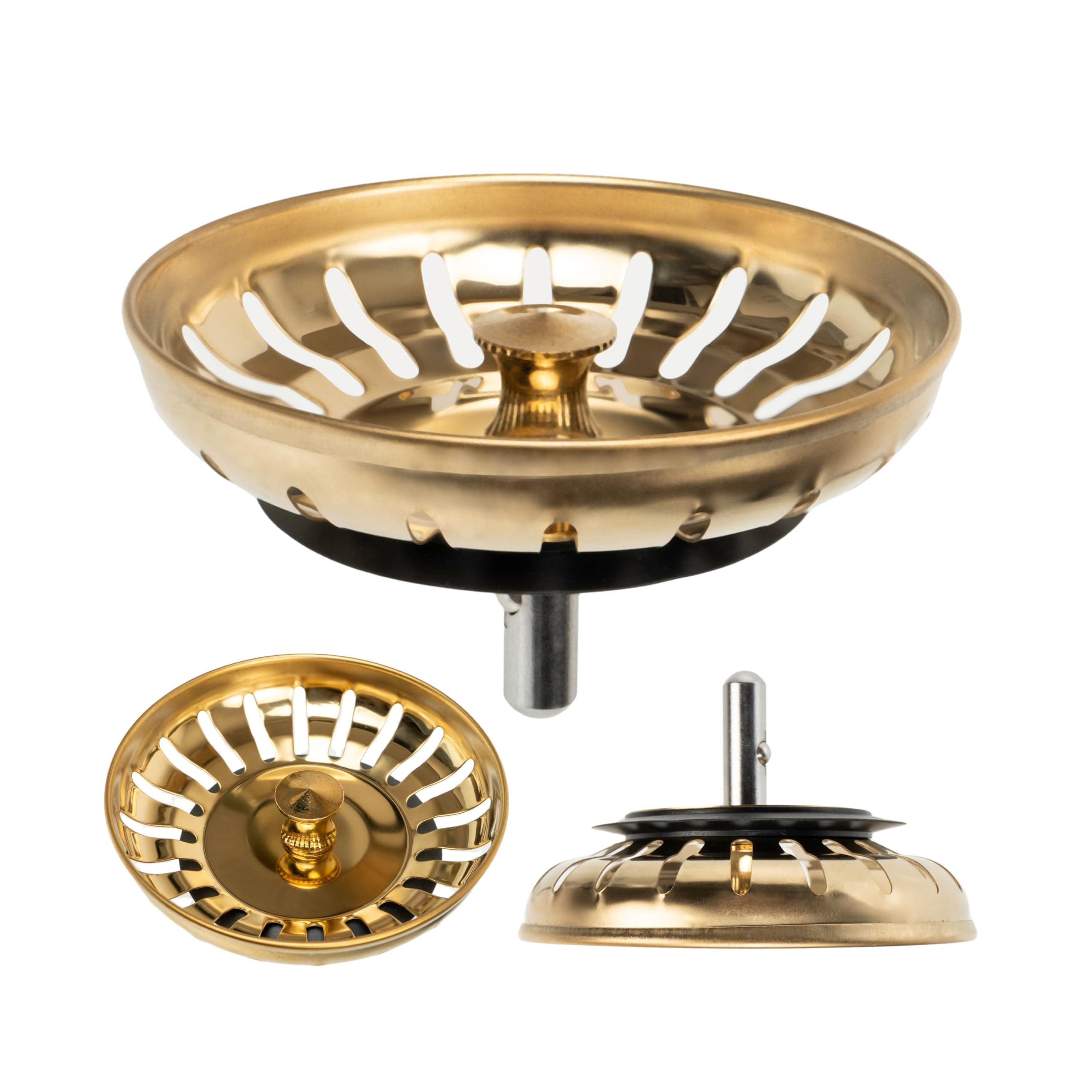 Your Day Mate Ø 83 Mm, Golden, 25 Mm Pin Sink Strainer Basket, 1 Pack, Ø 83 Mm Strainer Basket, In Gold, Basket Spigot Protrudes 25 Mm Deep Into The Drain, Ø 7.8 Mm Pin Pin, Spare Part For Kitchen Sinks, Kitchen Drain Strainer