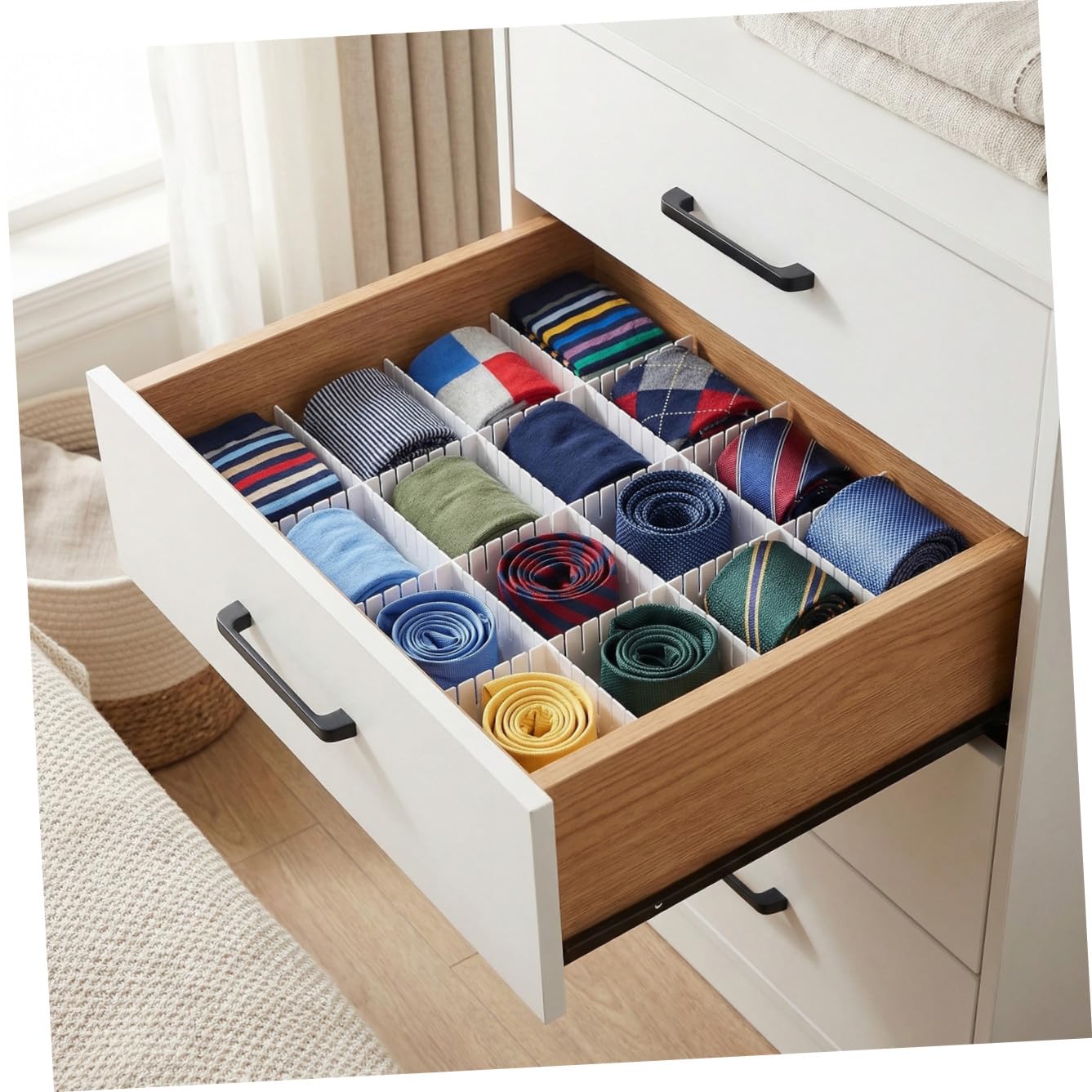 Divisori per Cassetti Regolabili in Pp Bianco, Set da 34 Pezzi Design Angoli Arrotondati e Superficie Liscia, per L'organizzazione Dell'ufficio