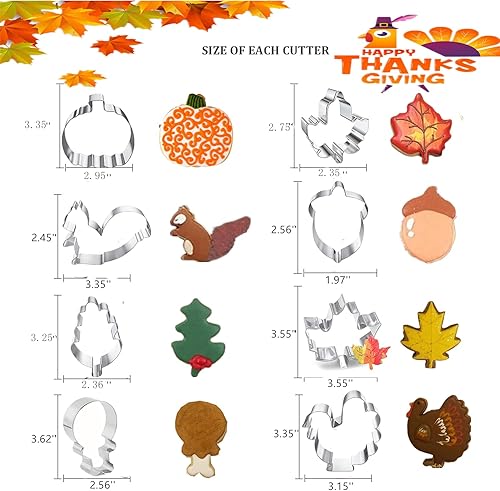 Miniatura 2 de Cortadores de galletas de Acción de Gracias, 8 piezas de hojas de otoño, juego de cortador de galletas de pavo, calabaza, hoja de arce, roble, maíz,