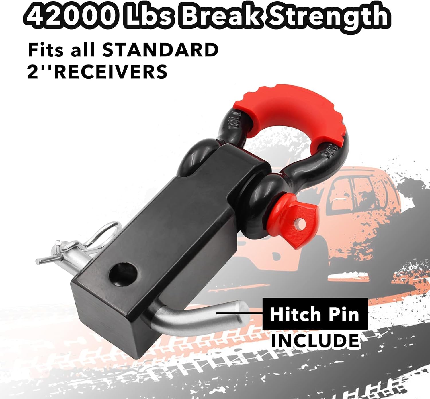 Shackle Hitch Receiver, 2 inch 42000 Lbs Maximum Break Strength, Solid with 3/4'' D Ring, Heavy Duty Towing Hitch Receivers, Never Rust, Best Towing Accessories for Vehicle Recovery Off-Road - Image 3