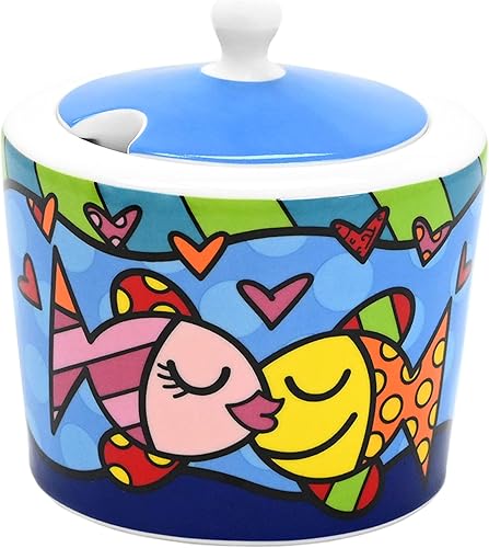 Miniatura 2 de Britto Azucarero de porcelana de hueso con tapa, 10.4 onzas, diseño profundamente enamorado, accesorios de barra de café, caja de condimentos,