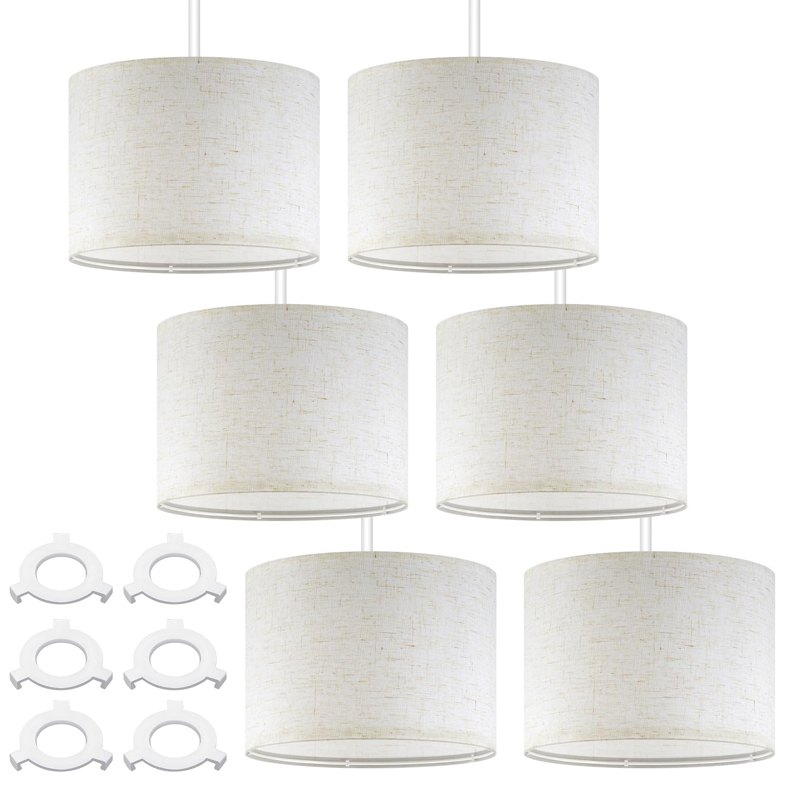 Weewooday 6 Pcs Fabric Lampshade for Ceiling Lights Pendant Modern Drum Lamp Shades for Table Floor Bedroom with E27 to E14 Adapter Ring (Flax White,10 Inch) — image 1