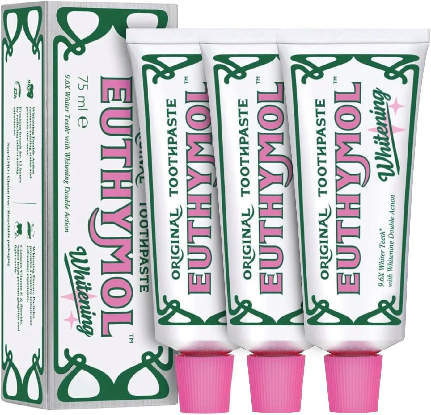 EUTHYMOL Whitening Toothpaste (3.7fl oz, Pack of 3) Stain