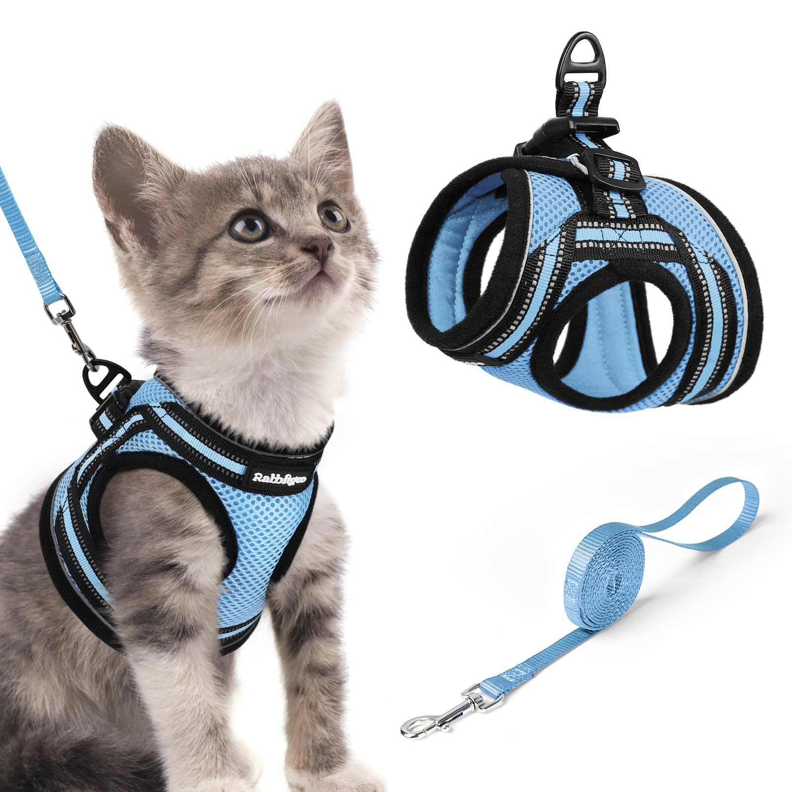 rabbitgoo Cat Harness and Lead Set, Escape Proof Cat Vest with Leash, Soft Comfortable Step-in Kitten Harness, Adjustable and Reflective for Safe Easy Walking, Light Blue, Small — image 1