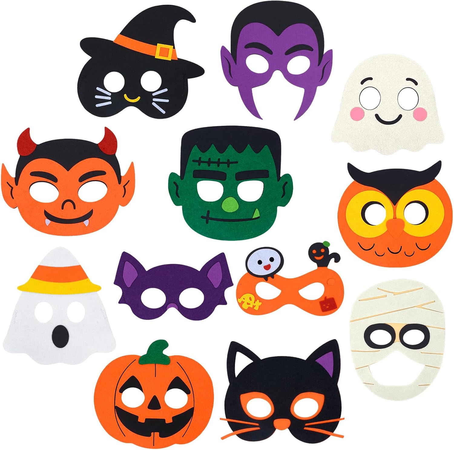 Qoosea 12 Pack Halloween Masks for Kids, Non-Scary Felt Animal Costume Party Decorations, Cute Character Role-Play Toys for Classroom Exchange, Halloween Theme Kids Costume Felt Masks