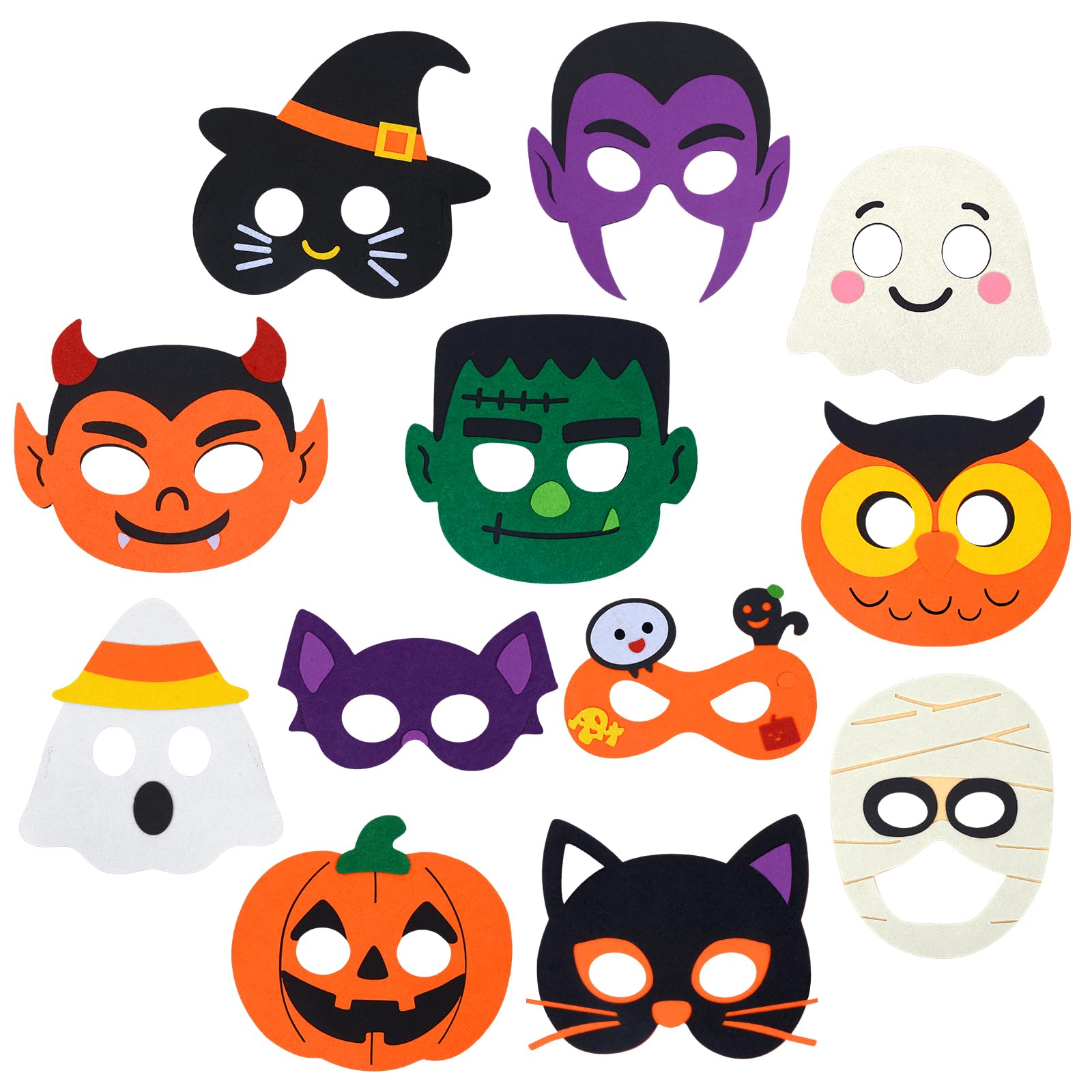 Qoosea 12 Pack Halloween Masks for Kids, Non-Scary Felt Animal Costume Party Decorations, Cute Character Role-Play Toys for Classroom Exchange, Halloween Theme