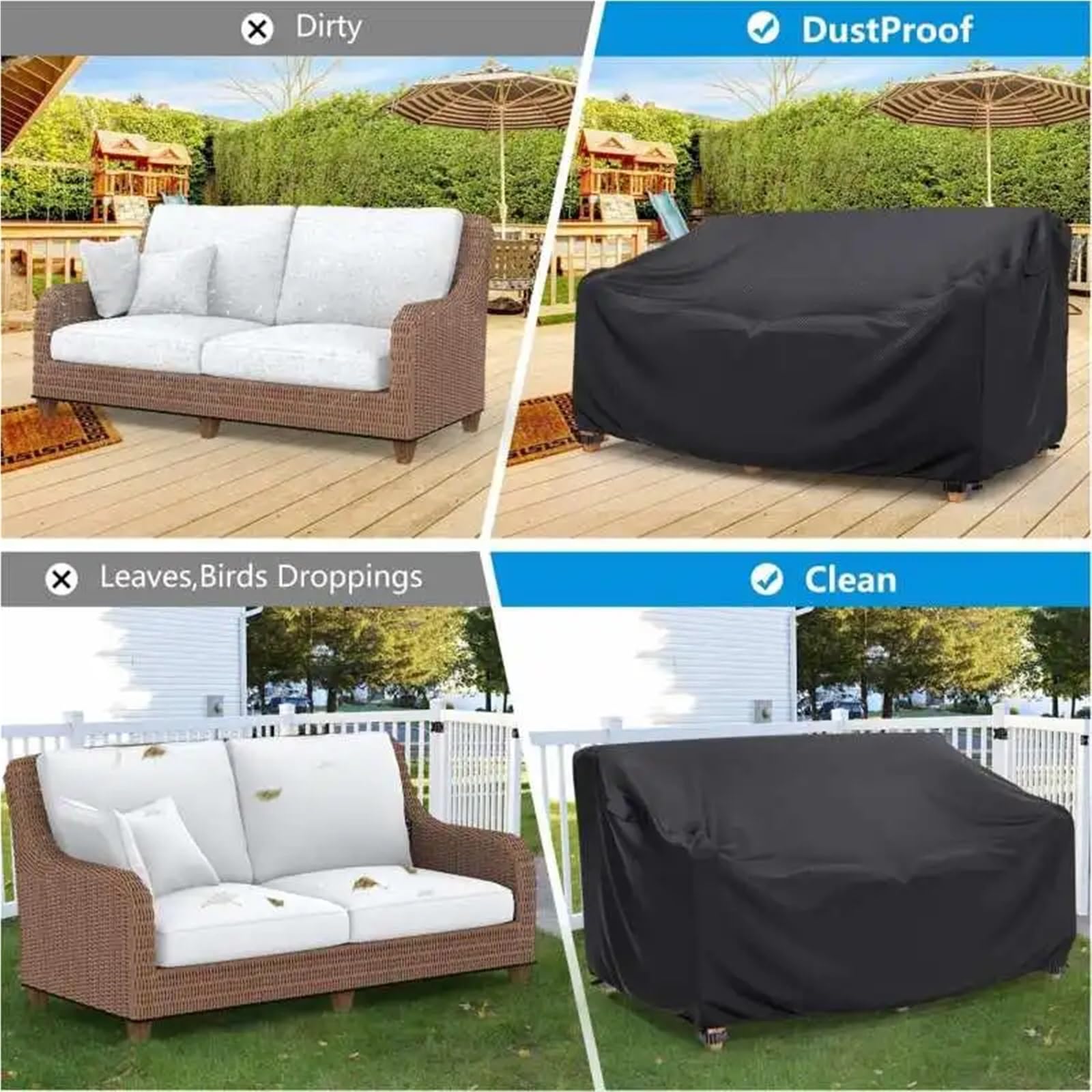 1 x Gartenmöbel-Abdeckung, 210D Terrassensofa, Haushaltsschutz und Stuhlhussen(230x107cm)