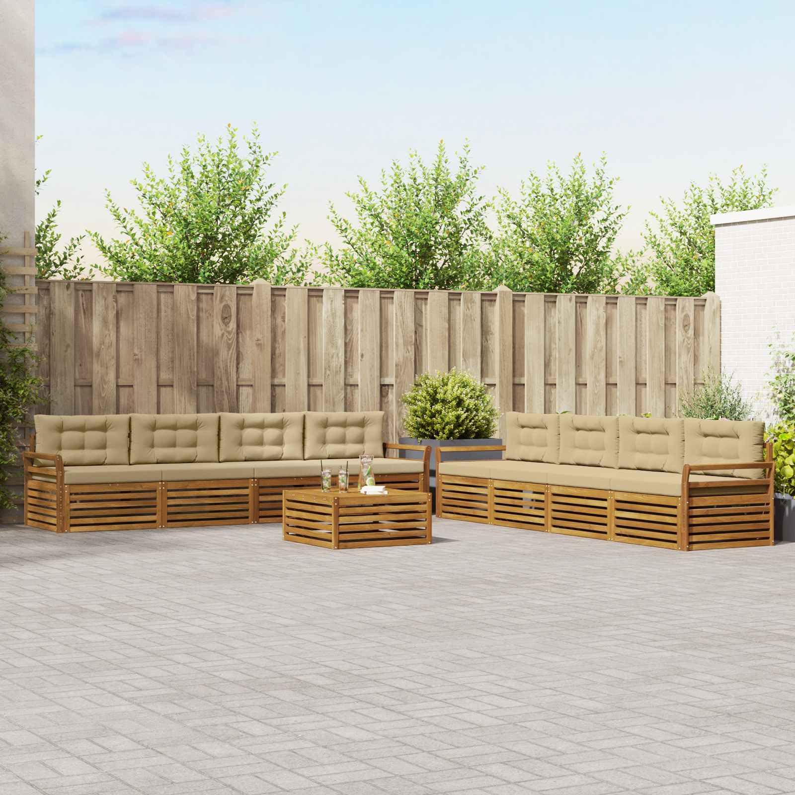 Gartenmöbelgarnitur mit 9 Teilen aus massivem Akazienholz für Terrasse und Balkon wetterfestes Sitzgruppen-Set mit modularen Sofas und Tisch für modernen Außenbereich