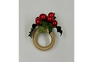 Christmas Holly Berry Wooden Napkin Rings Set of 4