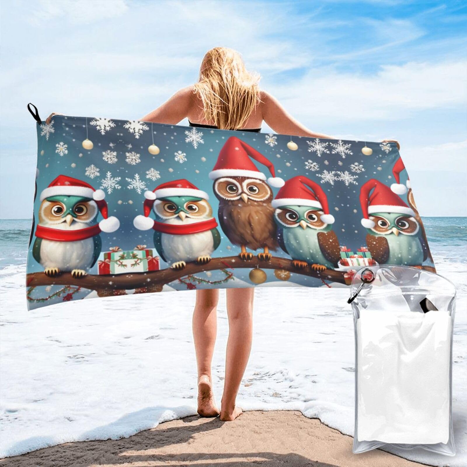 Chouettes de Noël cadeau personnalisé serviette de voyage originale